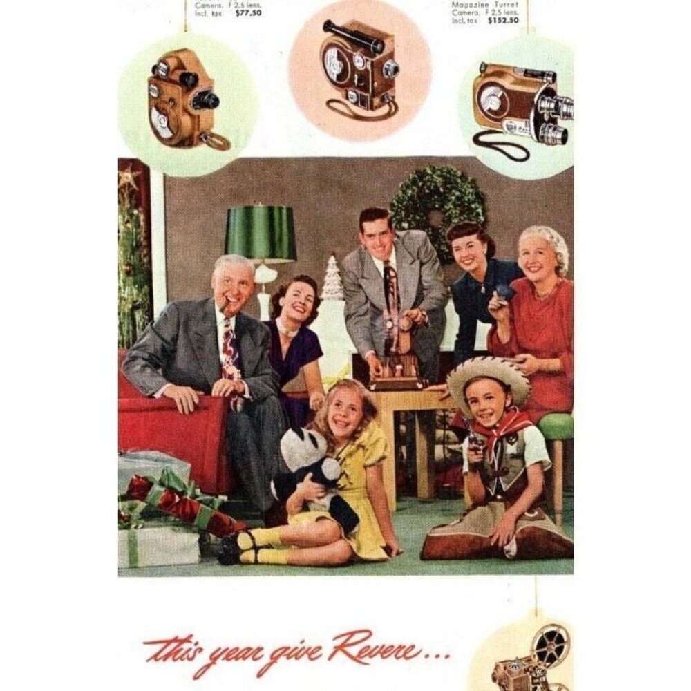 1948 Print Ad Revere 8mm & 16mm Projector Christmas Family Watching Home Movies!
